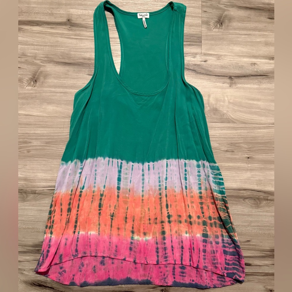 Splendid Green and Pink Tie-Dye Tank Top